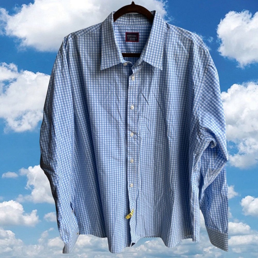 UNTUCKit Mens 3XL XXL Button Down Casual Shirt Blue Gingham Plaid Check Cotton